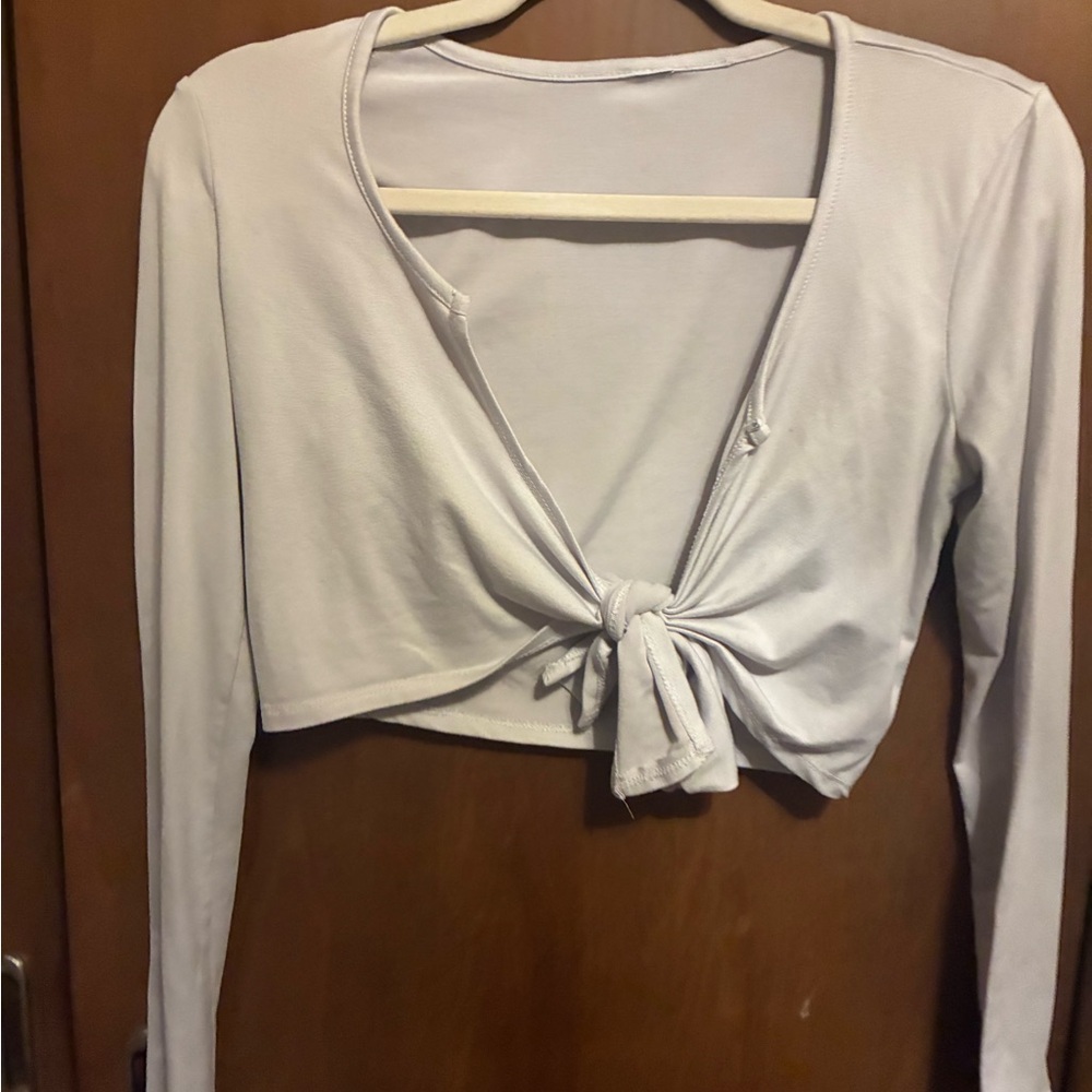 Women's Long Sleeve Tie Front Top - White